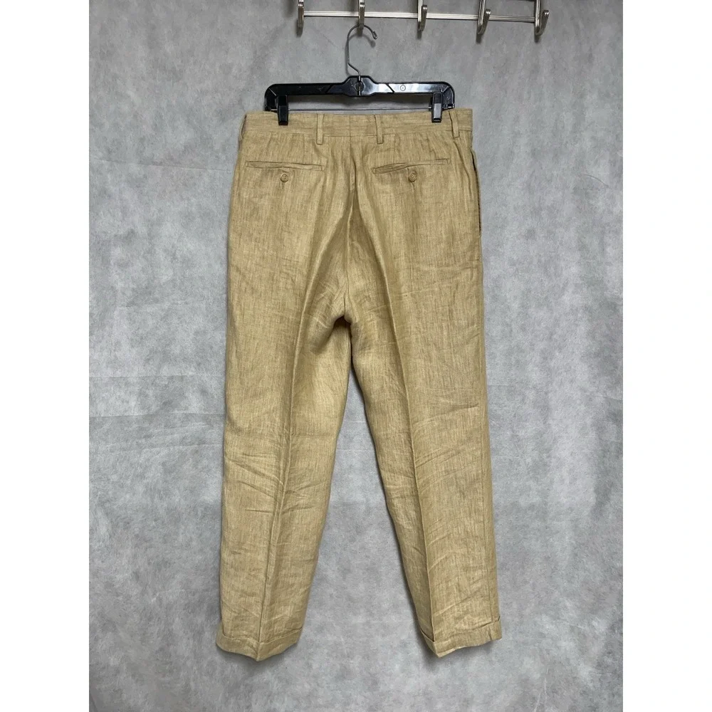Nautica Pants Men 34X30 Beige Herringbone Rigger Straight Linen Coastal Academia